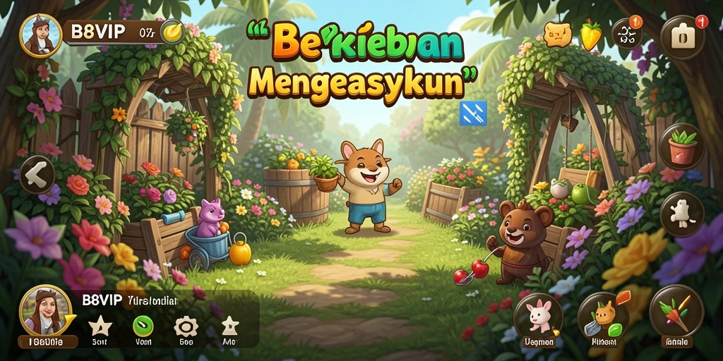 Tampilan gameplay B8VIP dengan kebun yang subur dan beragam tanaman.