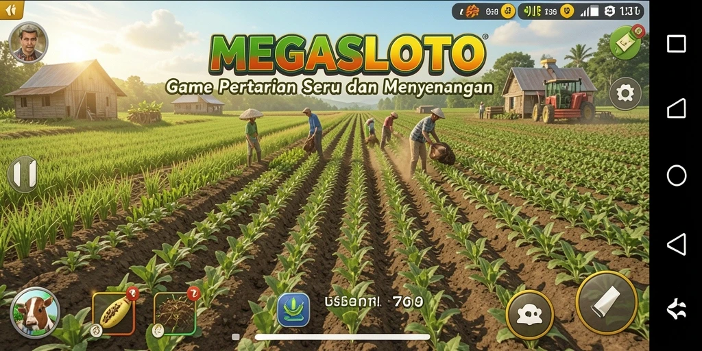 Tampilan gameplay <strong>MEGASLOTO</strong> yang menarik saat merawat kebun pertanian.