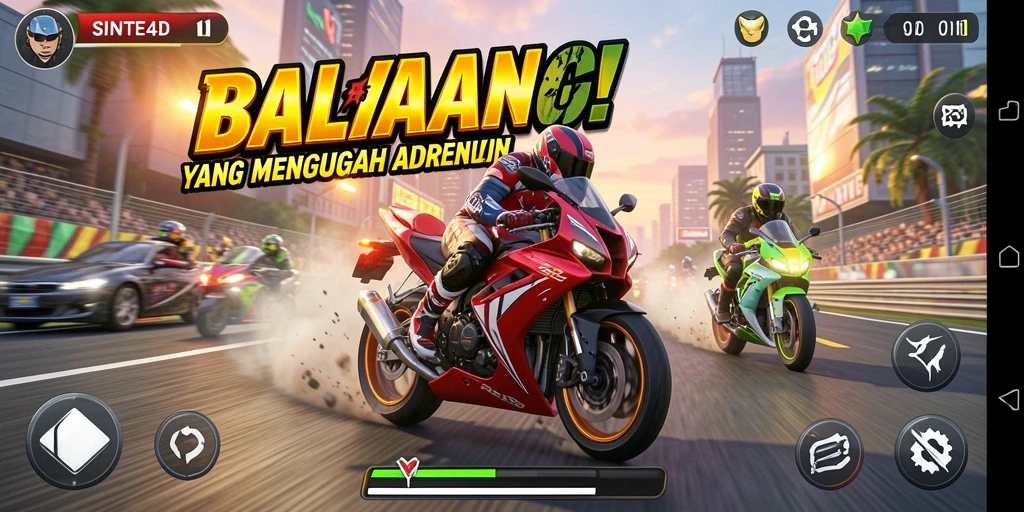 Screenshot menampilkan balapan motor yang mendebarkan di SINTE4D.